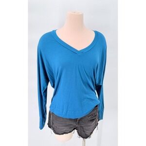 LAmade Twist Back Top Womens Size M Teal Blue Open Back Long Sleeve V-Neck Modal